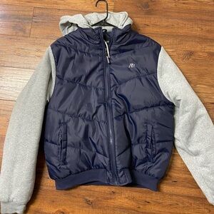 Aeropostale Puffer Men's Jacket Coat Blue Gray Size 2XL Hooded